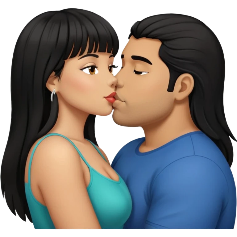 Latina female with bangs black long hair plus size in the kissing a Latin man emoji