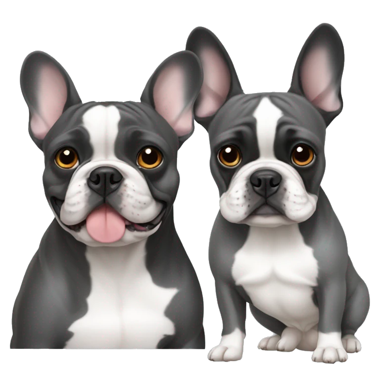 2 French bulldogs- one brindle and one small gray emoji