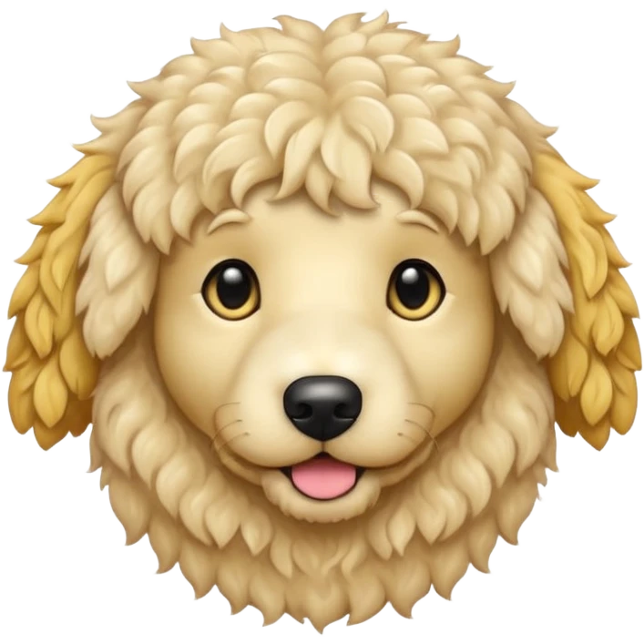Can you make me an emoji of a white mini golden-doodle no brown in his fur that looks more like a poodle with black eyes? emoji