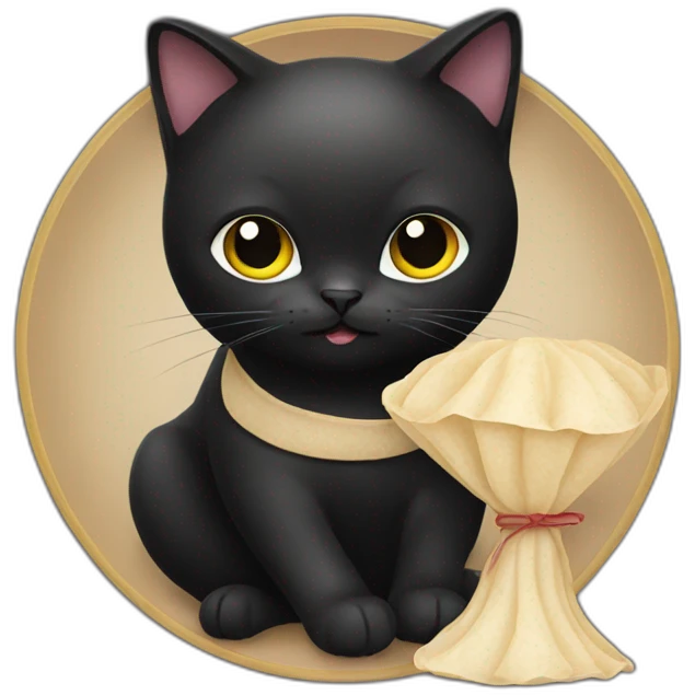 Black cat holding a dumpling emoji