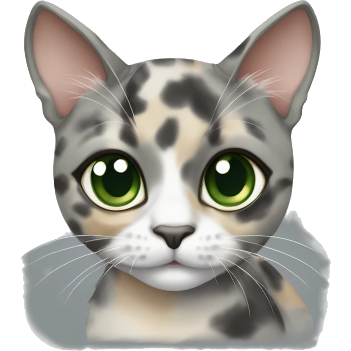 Grey dilute tortious calico with a tan diamond pattern between her green eyes emoji