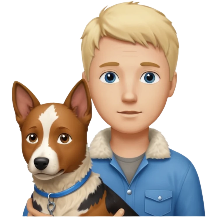Blonde hair blue eye man with cattle dog emoji