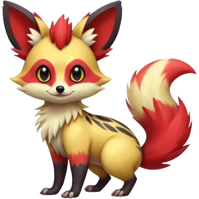 Rare realistic cool cute epic aesthetic colorful Fennekin-Zorua-Civet-Genet-species-Fakemon-hybrid-creature, with markings, full body emoji