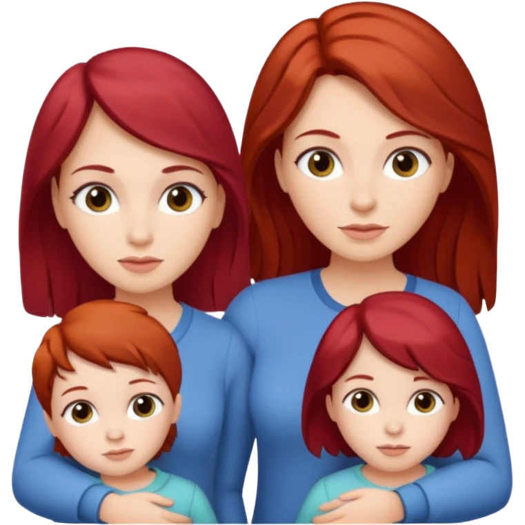 Mom and two girl twins, brunette mom, one red head and one dark brunette emoji