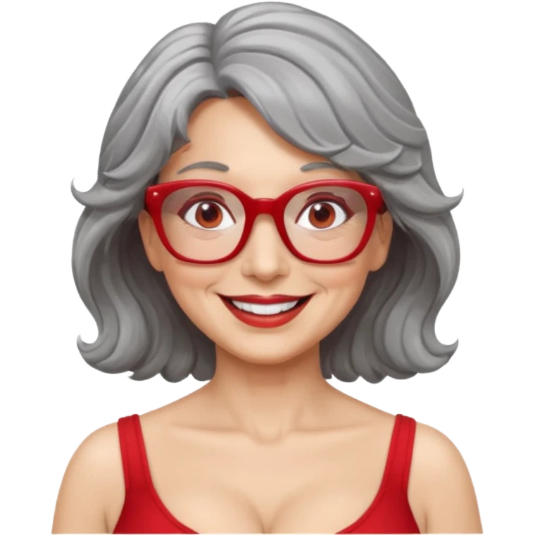 Femme 53 ans lunettes carrées rouges cheveux gris ondulés nue gros seins  emoji