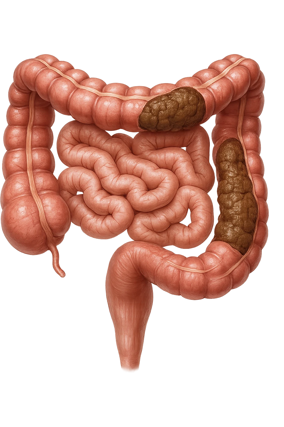 intestino umano anatomico realistico con feci bloccate nel colon, iperrealistico 4k emoji