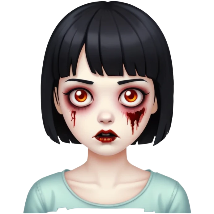 Zombie girl with short black hair and black bangs emoji