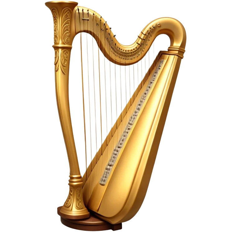 Cinematic Realistic Harp, a grand golden harp with intricately carved details, delicate strings shimmering under soft candlelight, rich wood tones adding warmth, a musician’s gentle fingers plucking a note, glowing with an ethereal and majestic aura. emoji