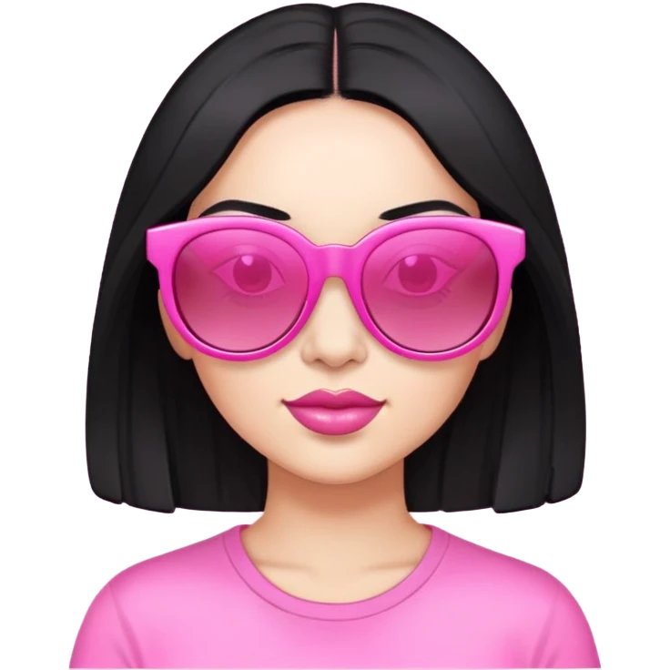 Iphone emoji of a woman with black hair and ligjt skin with a big pink sunglasses  emoji