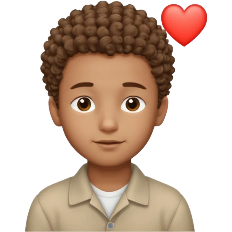 Brown boy with a dro fade haircut his hair is curly dreaming about his girlfriend small smirk on his face eyes closed with a little heart above his head emoji