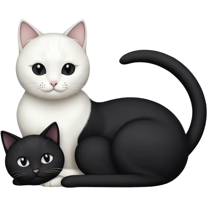 a black cat and a white cat in a yin-yang pose, stylized, emoji style, no background emoji