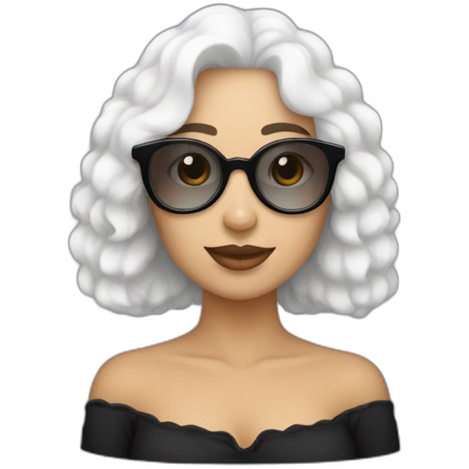 mujer pelo largo lacio negro con gafas y perro bichon blanco emoji