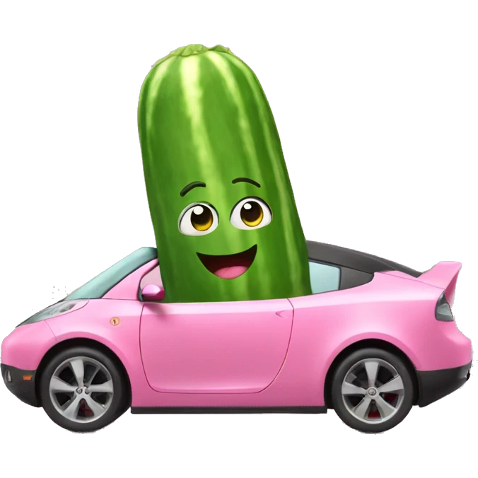 cute cucumber riding a pink tesla emoji