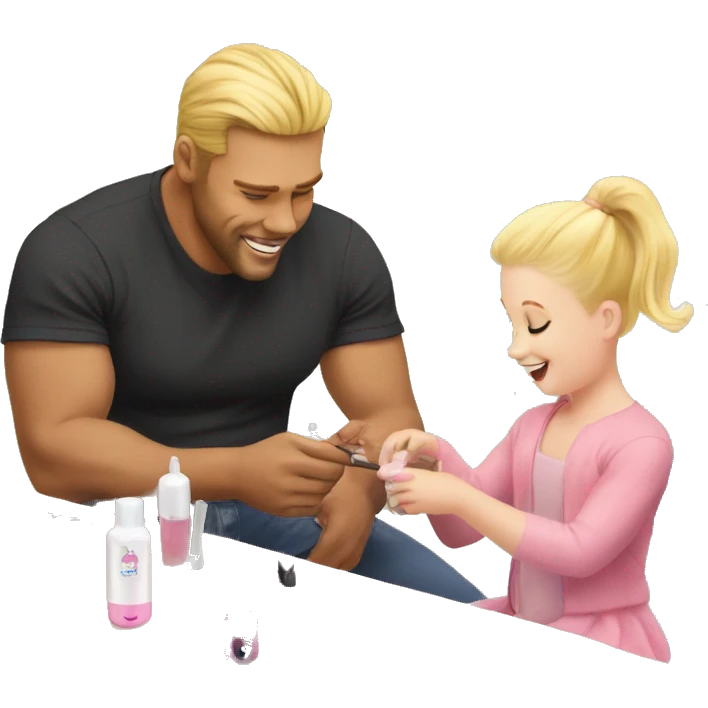 blonde babydaughter gives blonde dad a manicure emoji
