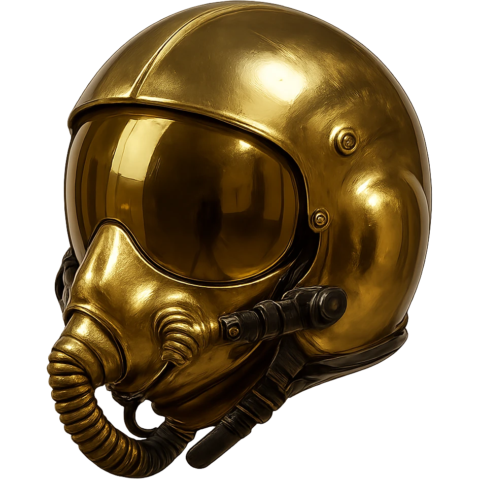 golden pilot helmet, realistic metallic gold, reflective emoji