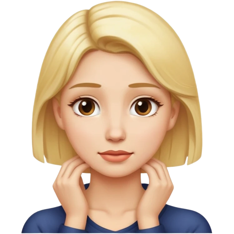 Woman with blonde hair with hands on neck emoji