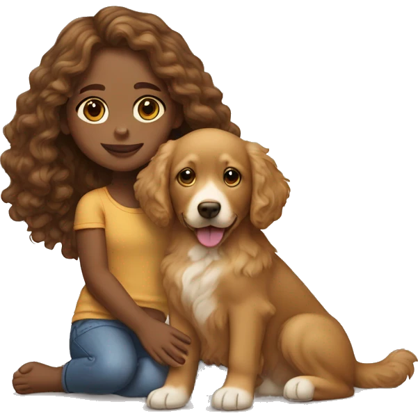 Tan skinned girl with  long brown curly hair with a golden retriever puppy emoji