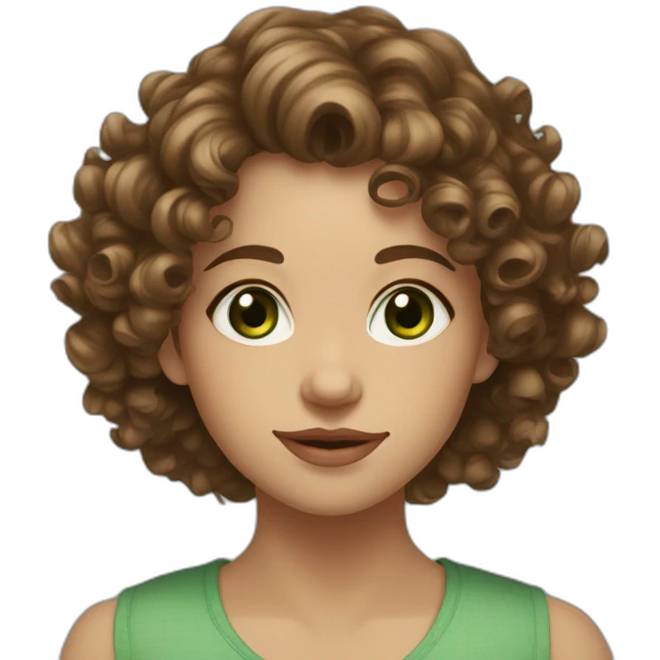 portrait of midle easten curly girl with brown hair and green eyes emoji