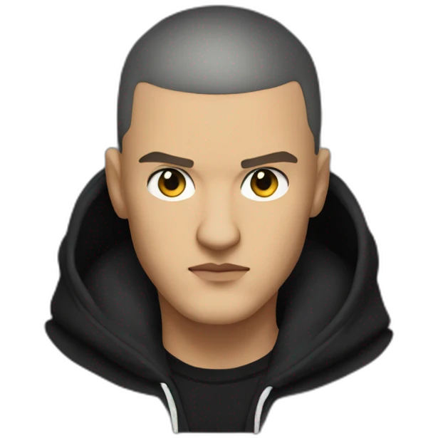DJ Snake face serious attitude front view wearing a BLACK hoodie emoji