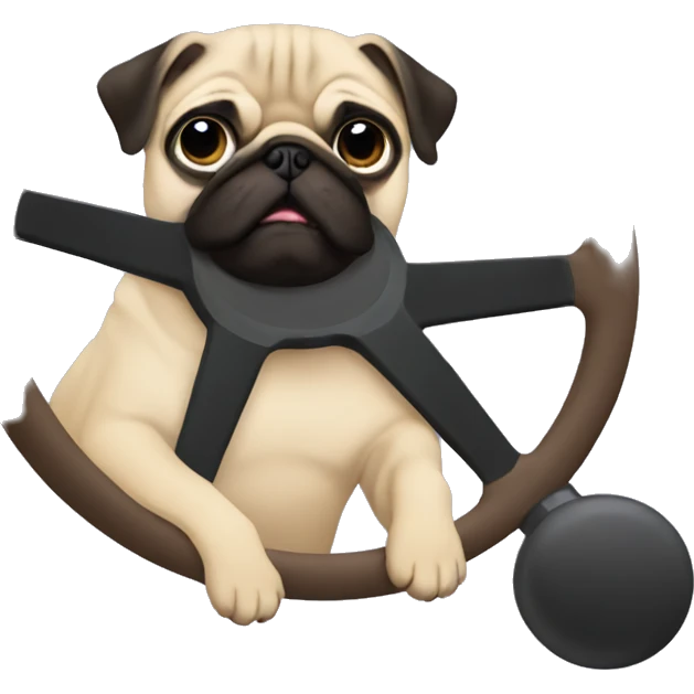 pug using a steering wheel that is a circle  emoji