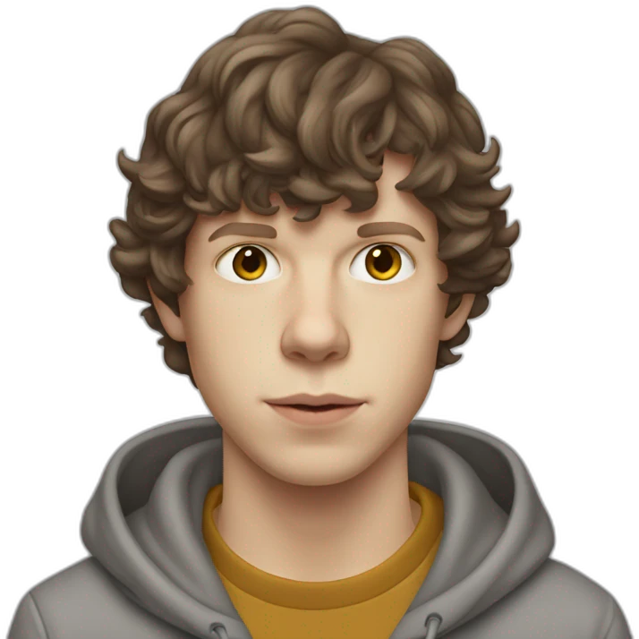 Jesse Eisenberg grey hoodie brown hair emoji