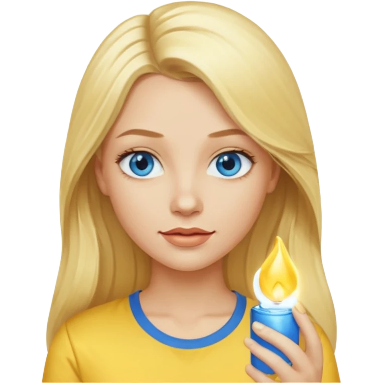 blonde woman long hair blue eyes yellow shirt shiny lips emoji