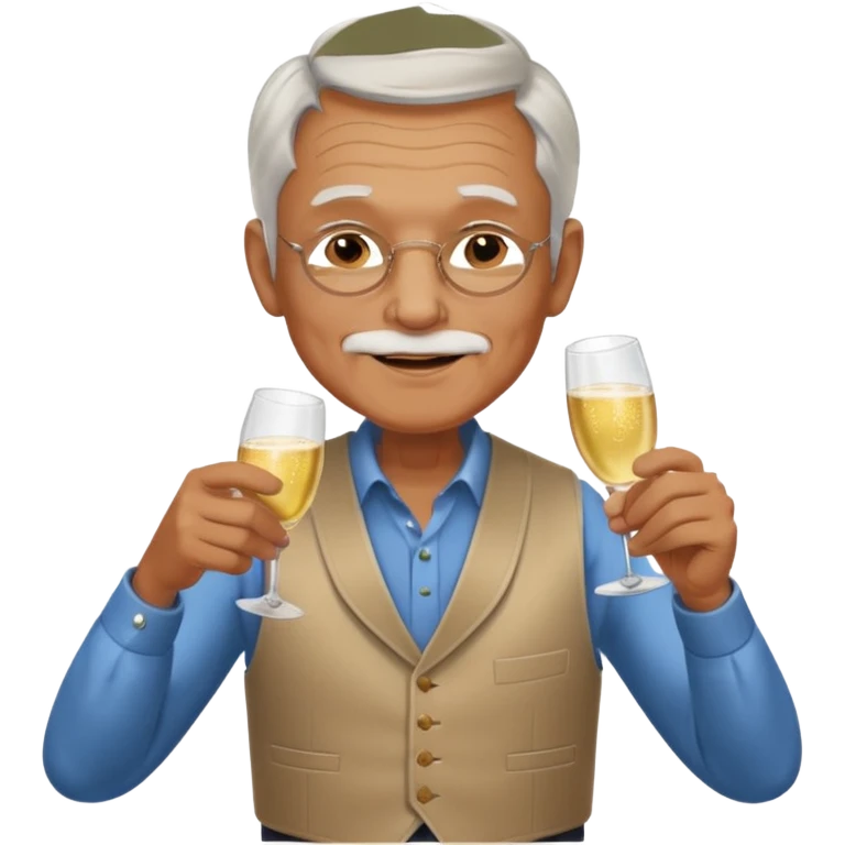 Old man in vest, drinking champagne emoji