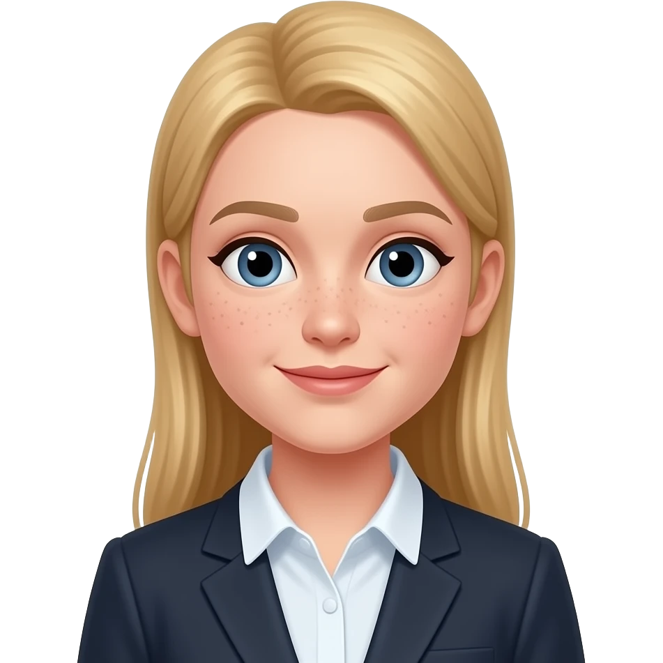 young white, long striaght blonde hair in pony tail, teacher  with freckles emoji