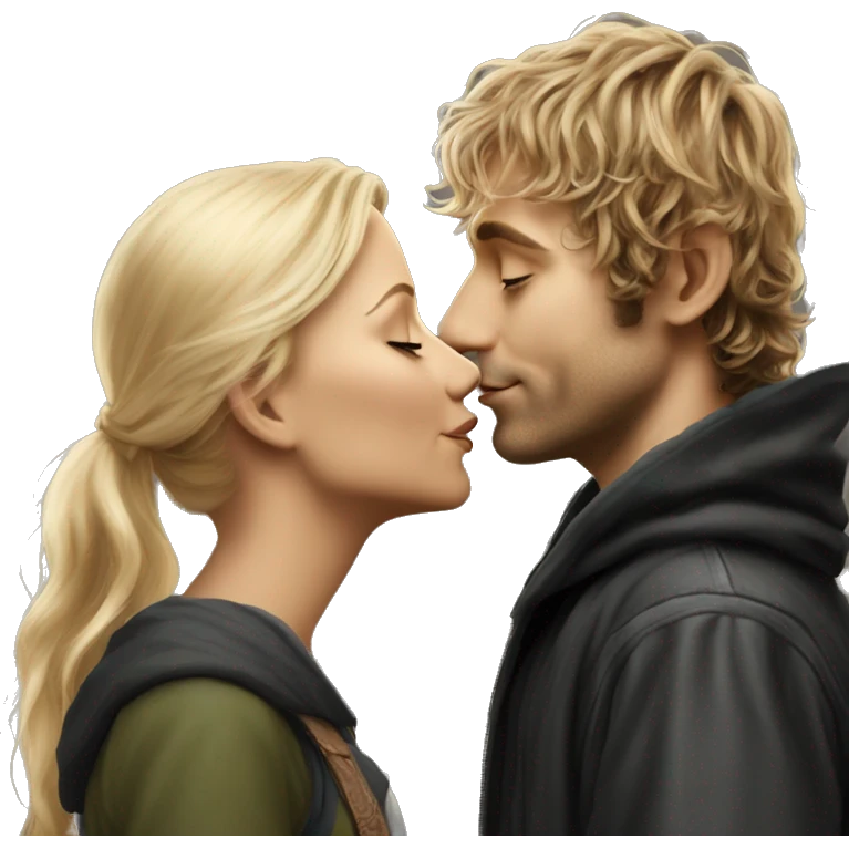 Pippin-hobbit wearing black hoodie kissing pretty blonde woman emoji