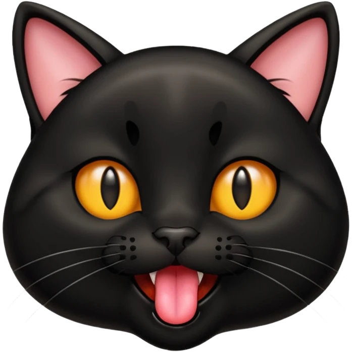 A black cat with its tongue out emoji