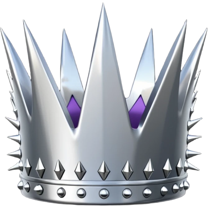 A spiked crown emoji made of silver chrome, sharp yet rounded metallic spikes, glossy reflections, aggressive luxury swag aesthetic, iOS emoji style, centered, clean white background emoji