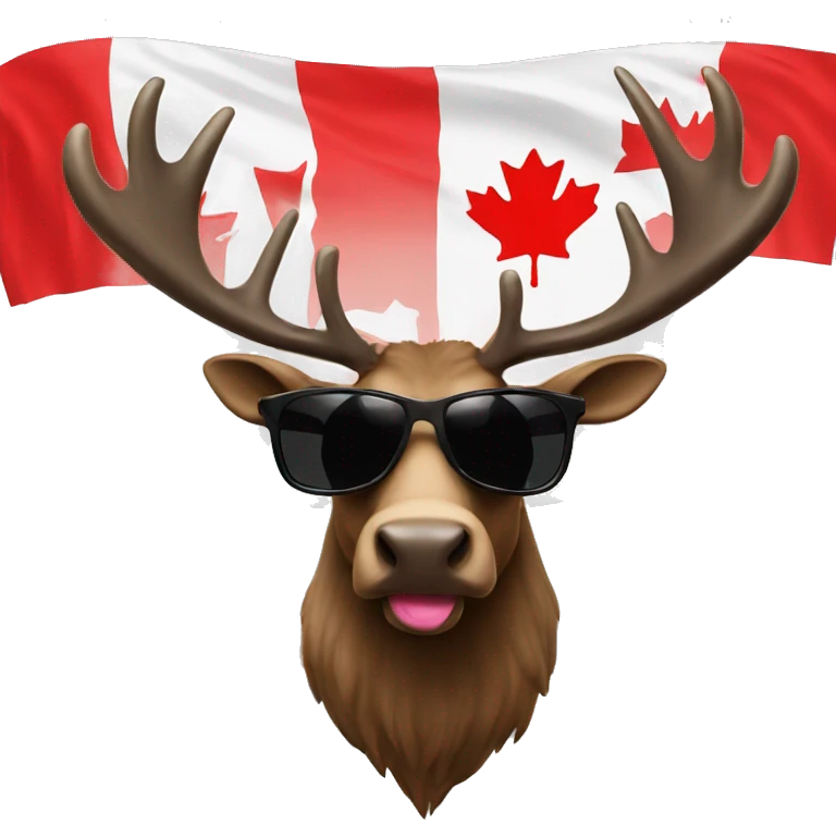 Mooose wearing sunglasses with his tongue out with a big Canadian flag emoji