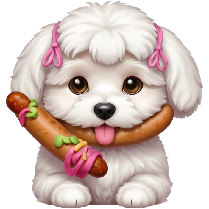 Bichon maltés comiendo salchicha emoji