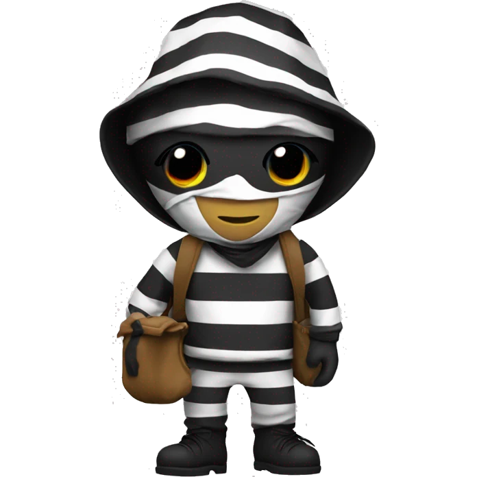 robber emoji , black and white stripped shirt miney bag and mask emoji