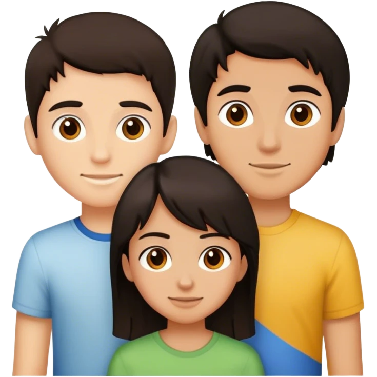 Three Golfer friends , dark hair, left boy, above girl, right boy emoji