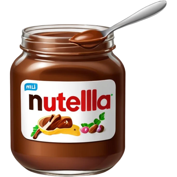Nutella with a spoon. The glas of Nutella is almost empty . Only the one carriage of Nutella  emoji
