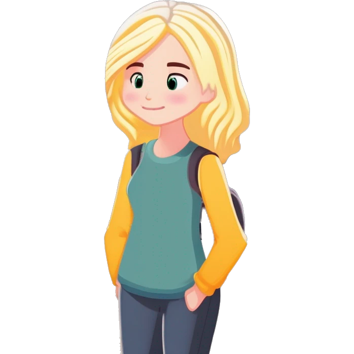 White teen blonde girl standing and thinking emoji