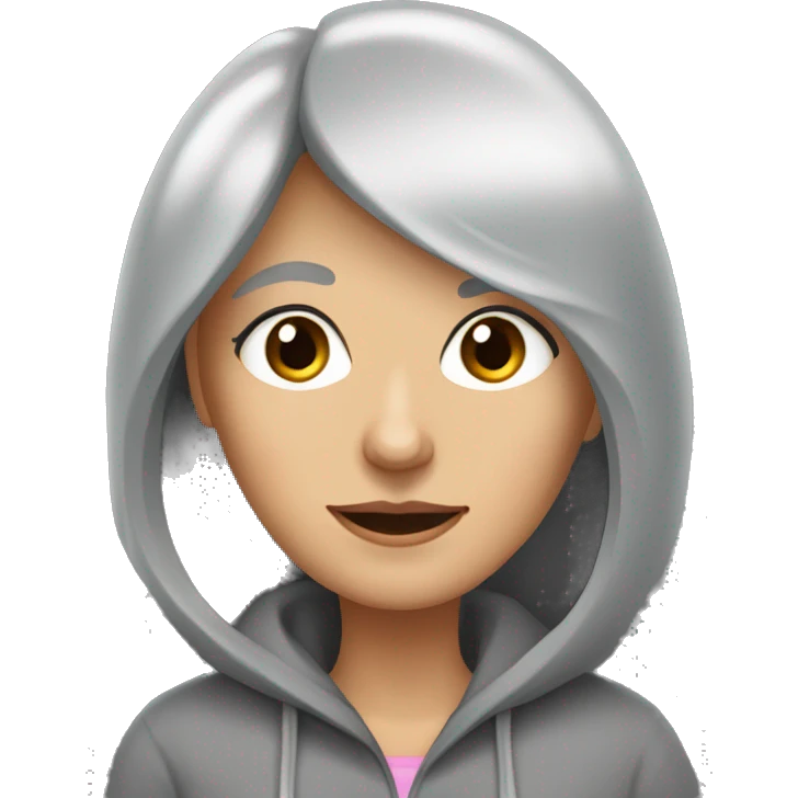 Grey long bob haired lady aged 55 76 kg dark brown hooded eyes emoji