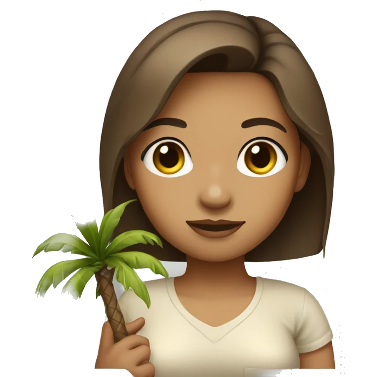Light skin girl with brown hair carrying small palm tree emoji