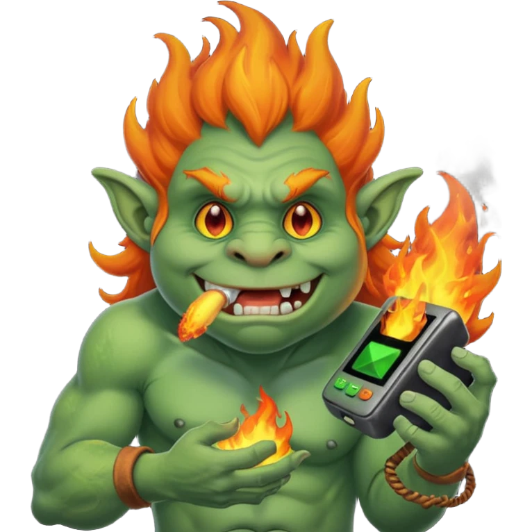 Troll breathing fire on a work phone emoji