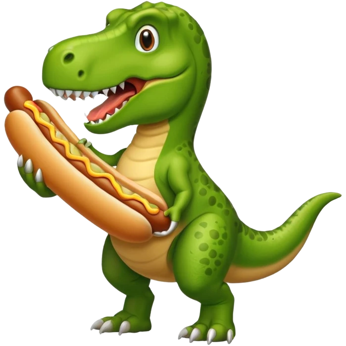 Green T-Rex holding a hot dog emoji