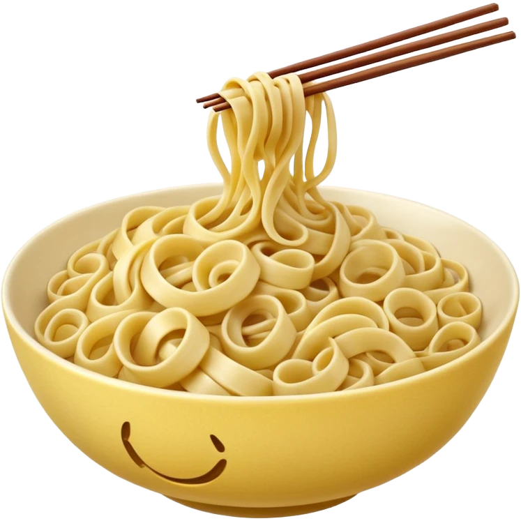 loose tangle of pale yellow cooked noodles with soft glossy texture and natural curves, strands slightly twisted and overlapping, freshly prepared dish, no bowl chopsticks or sauce, apple emoji style, soft lighting, subtle shadows, emoji scale emoji
