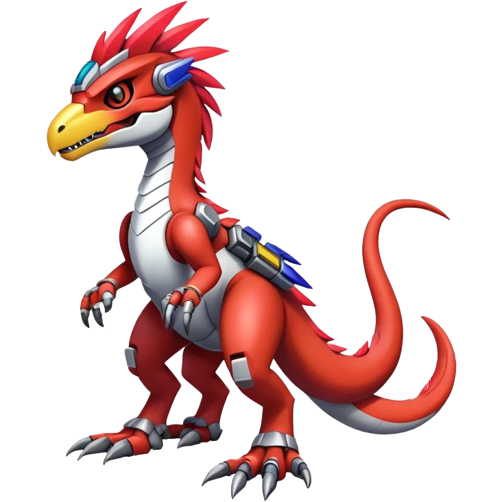 Furry feather-mane Cool Edgy Futuristic shiny colorful Digimon-Fakemon-Guilmon-Velociraptor-Mecha full body   emoji