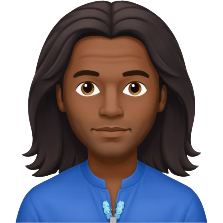 Fabrice Morvan, French Singer (b.1966) with dark skin, long brown hair, blue outfit emoji