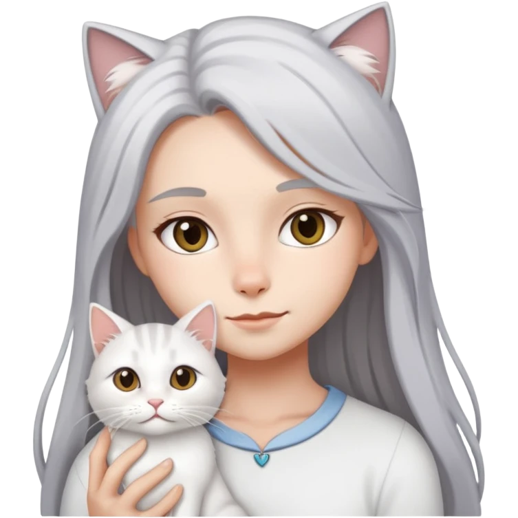 Sihay saç kız beyaz kedi emoji