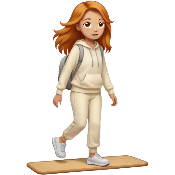 Cute Ginger girl long hair walking on walking pad cream sweats emoji