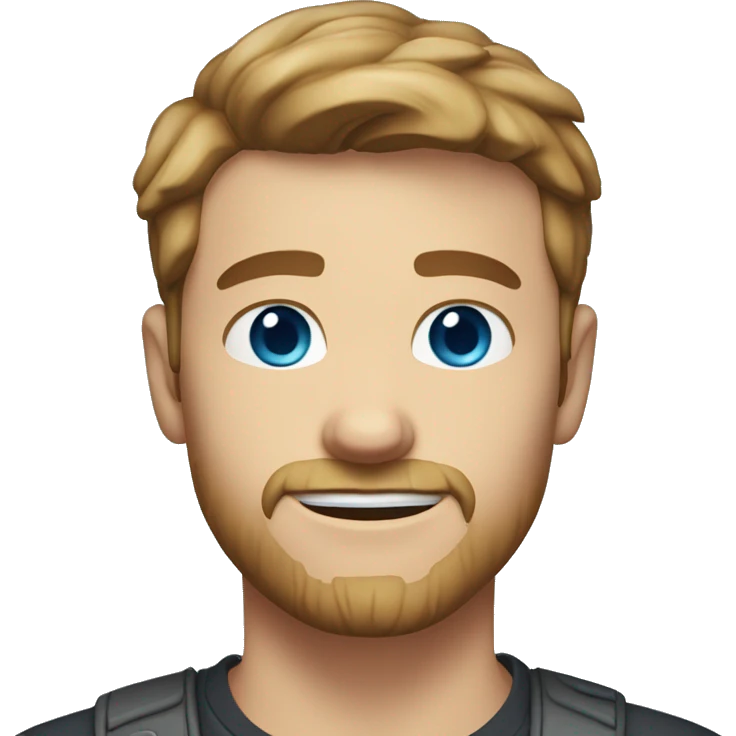 A 24 year old, White man, with short brown hair, with stubble facial hair,   with blue eyes wearing a t-shirt. emoji