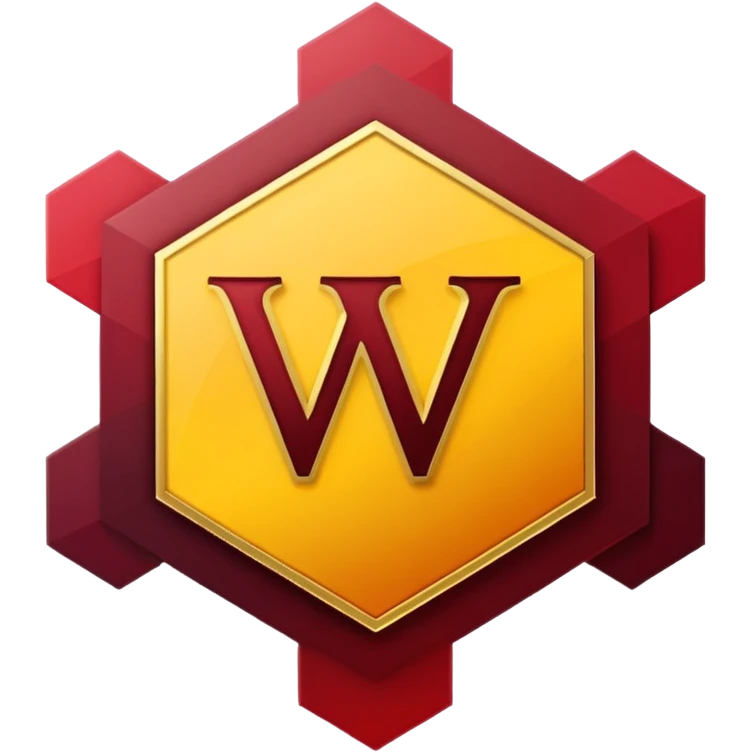 hexagon emblem with a thick yellow-to-gold outline and a dark red gradient inside. In the center, place a bold capital letter V in the same yellow-to-gold gradient as the outline. Keep the shapes clean and geometric, with smooth color transitions and no background color. emoji