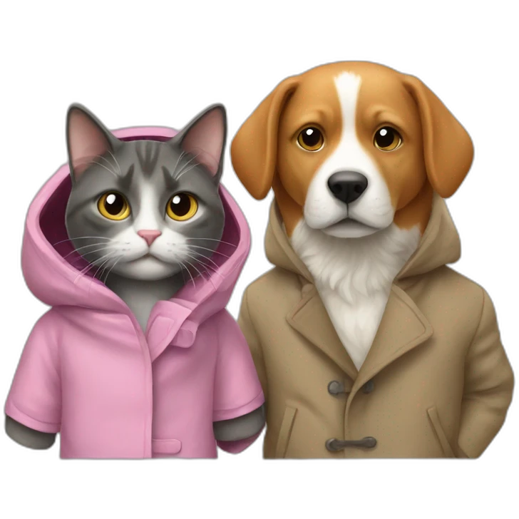 cat In a coat and dog in a coat emoji