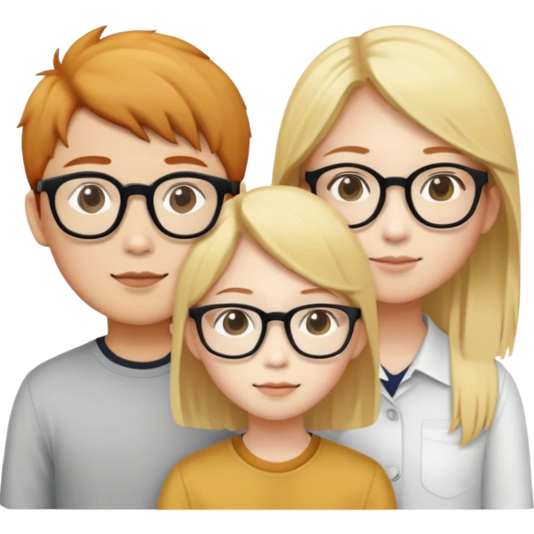 Asian boy with glasses, ginger girl, and blonde girl emoji